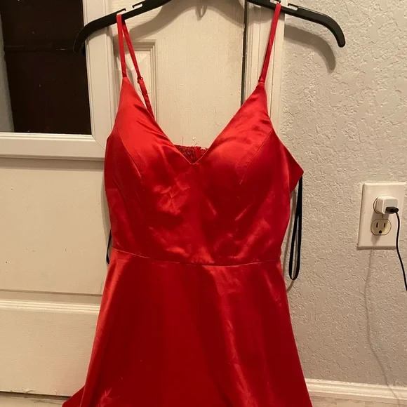 b smart red dress B. Smart Red Satin Dress